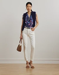 Print Ruffle-Trim Georgette Blouse