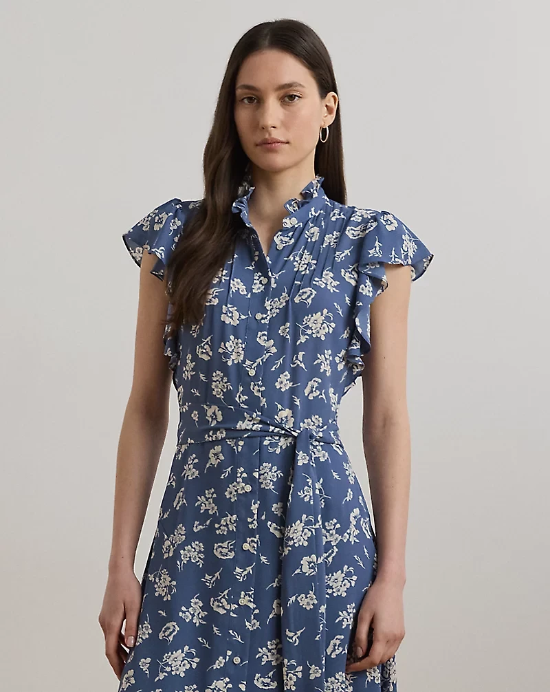 Floral Belted Georgette Shirtdress