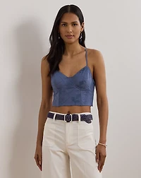 Floral-Embroidered Voile Cropped Bustier