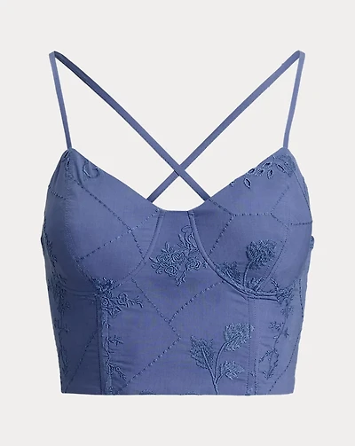 Floral-Embroidered Voile Cropped Bustier