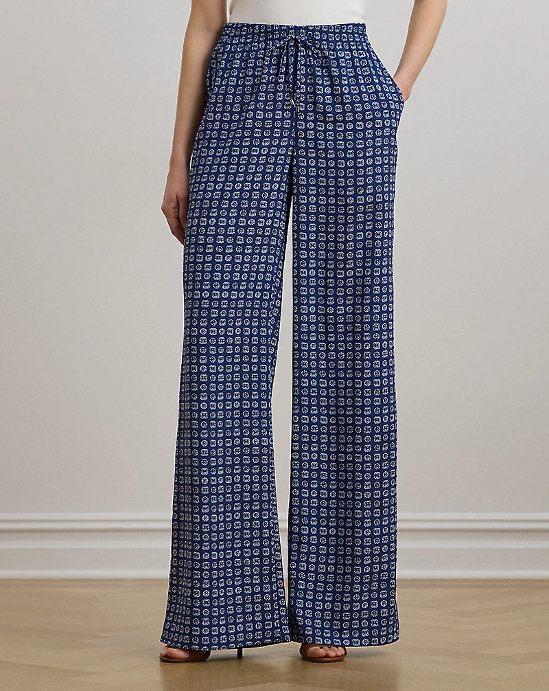 Geo-Print Crepe Wide-Leg Pant