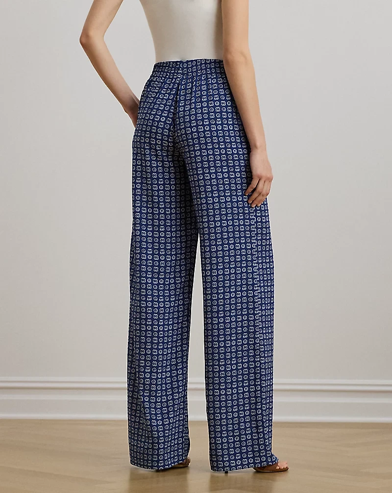 Geo-Print Crepe Wide-Leg Pant