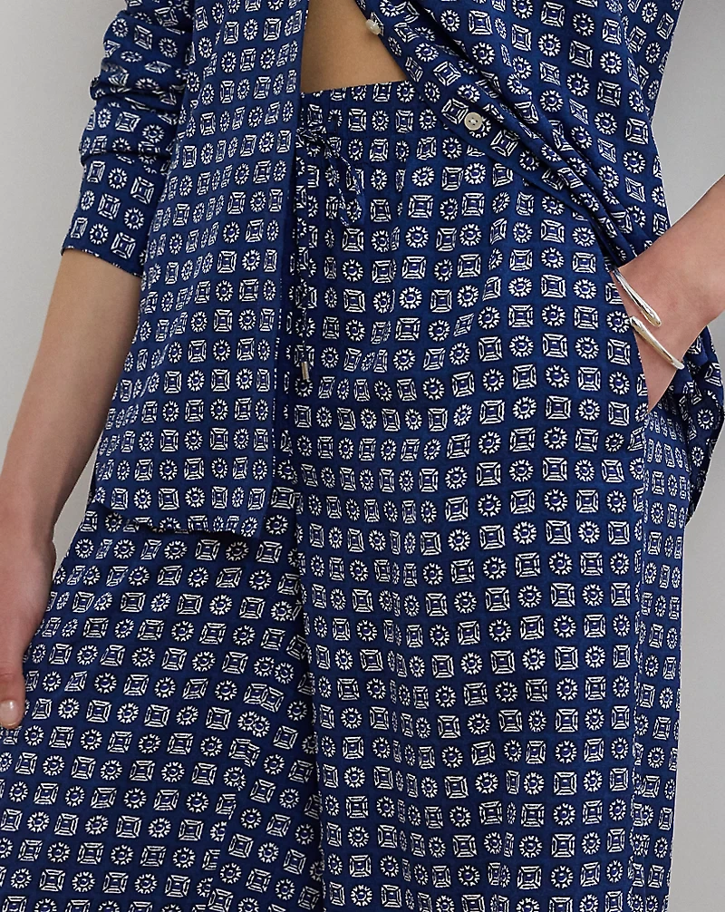Geo-Print Crepe Wide-Leg Pant