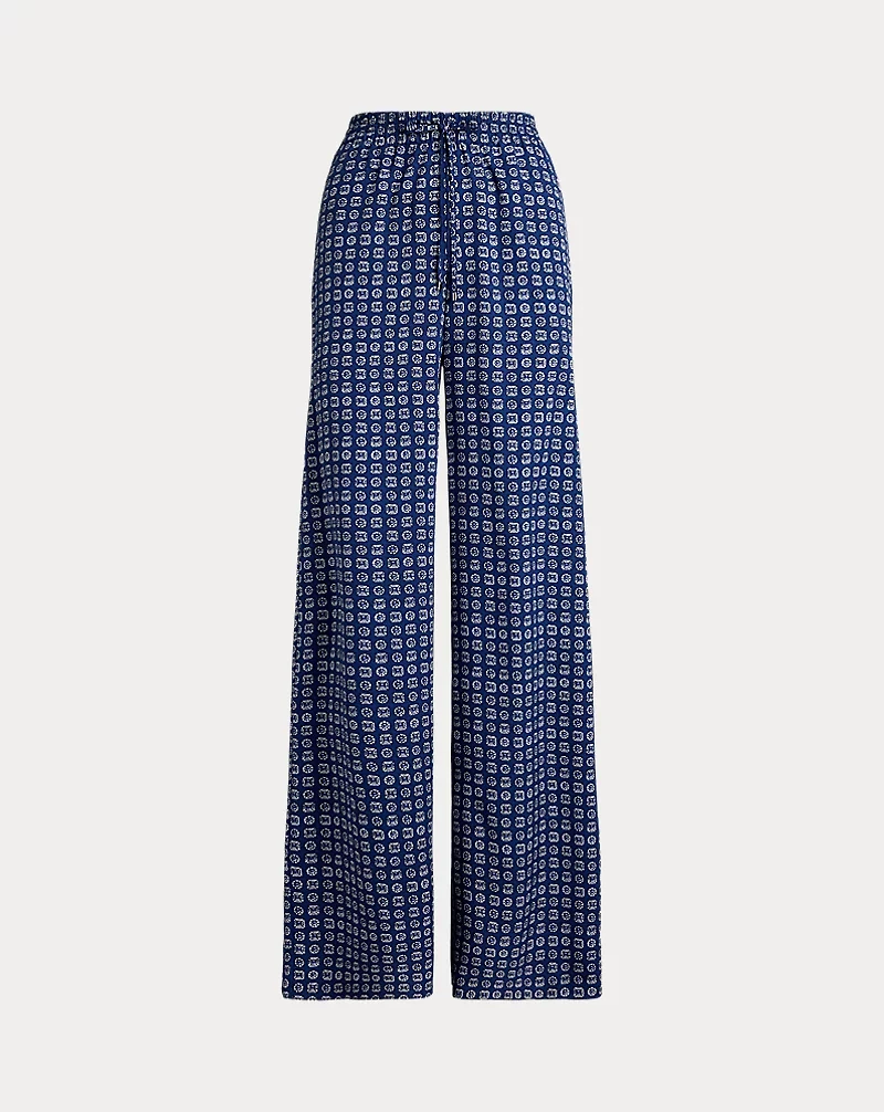 Geo-Print Crepe Wide-Leg Pant