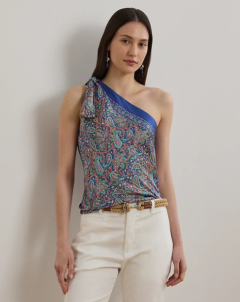 Paisley Twill One-Shoulder Blouse