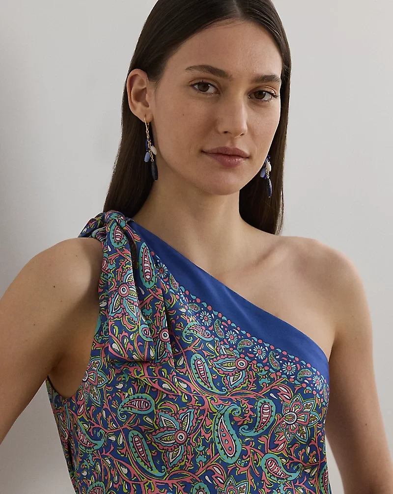 Paisley Twill One-Shoulder Blouse