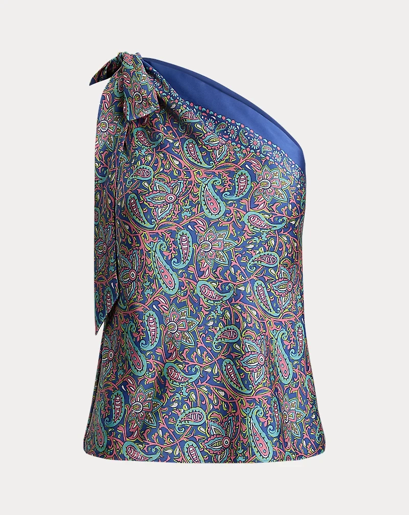 Paisley Twill One-Shoulder Blouse