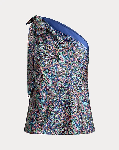 Paisley Twill One-Shoulder Blouse