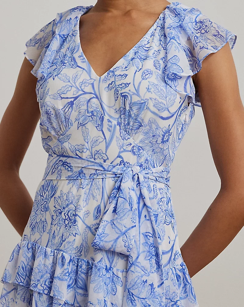 Floral Crinkle Georgette Tiered Dress