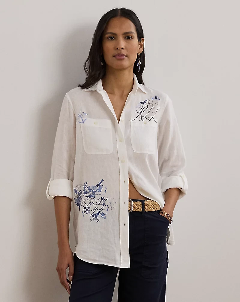 Relaxed Fit Print Roll-Tab Sleeve Shirt