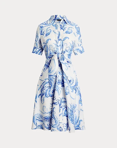 Paisley Tie-Front Linen Shirtdress
