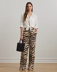 Zebra-Print Linen Wide-Leg Pant