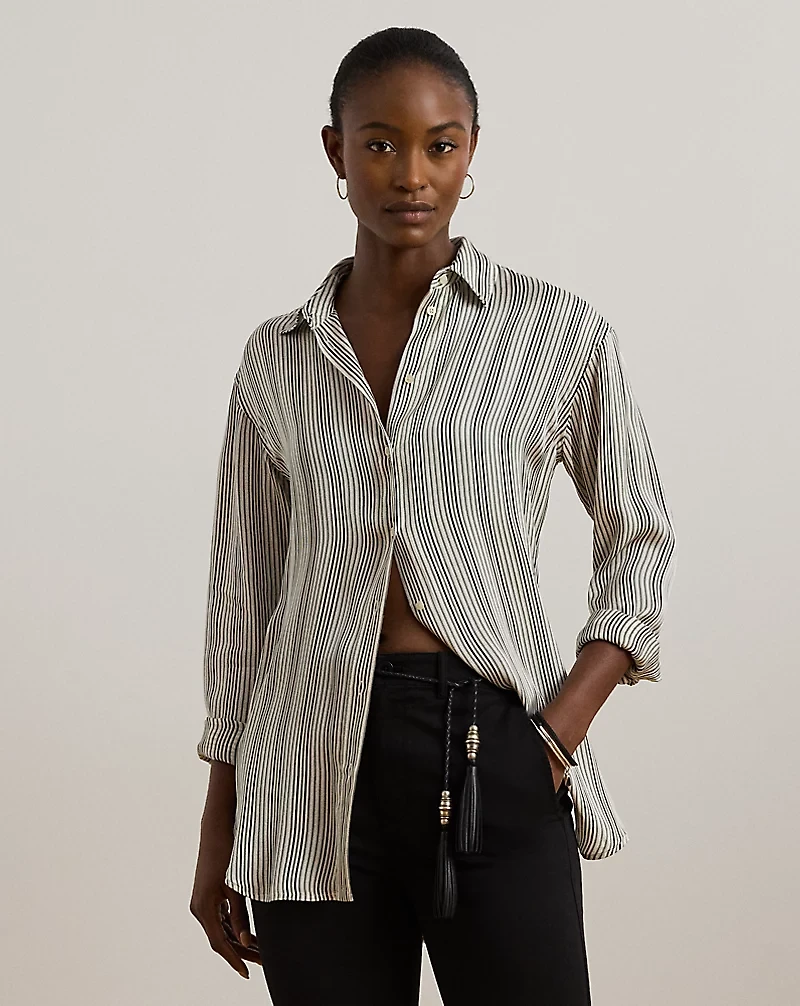 Relaxed Fit Striped Satin Shirt