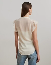 Pintucked Georgette Tie-Neck Blouse