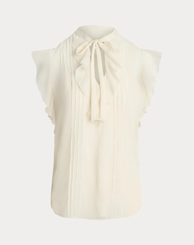 Pintucked Georgette Tie-Neck Blouse