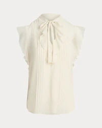 Pintucked Georgette Tie-Neck Blouse