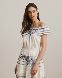Embroidered Voile Off-the-Shoulder Dress