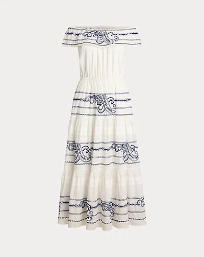 Embroidered Voile Off-the-Shoulder Dress