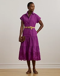 Eyelet Broadcloth Tiered Shirtdress