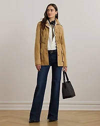 Fringe-Trim Belted Goat-Suede Jacket