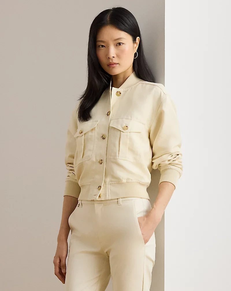Linen-Blend Bomber Jacket