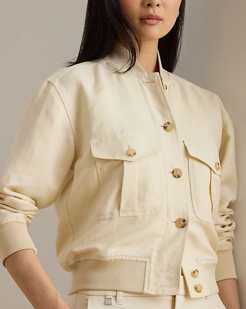 Linen-Blend Bomber Jacket