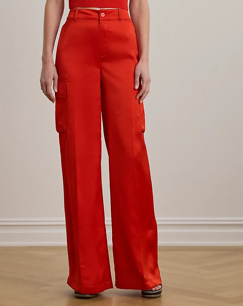 Satin Charmeuse Wide-Leg Cargo Pant