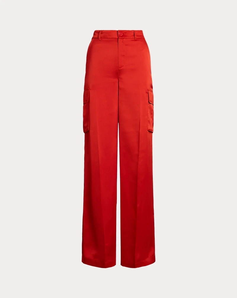 Satin Charmeuse Wide-Leg Cargo Pant