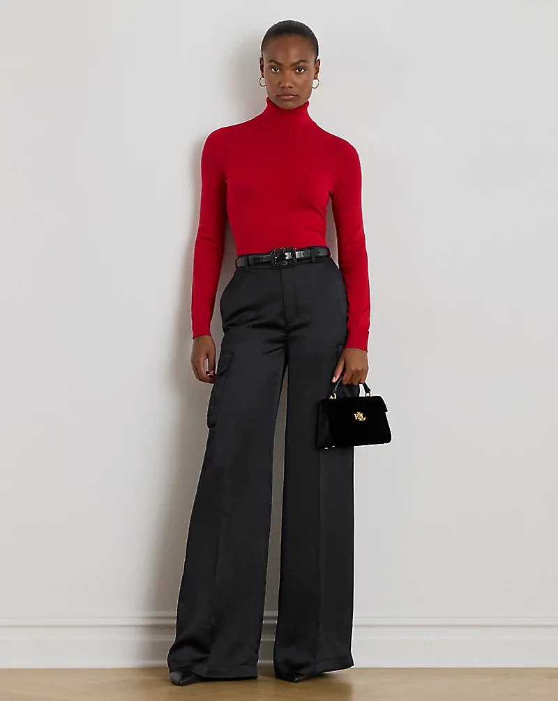 Satin Charmeuse Wide-Leg Cargo Pant