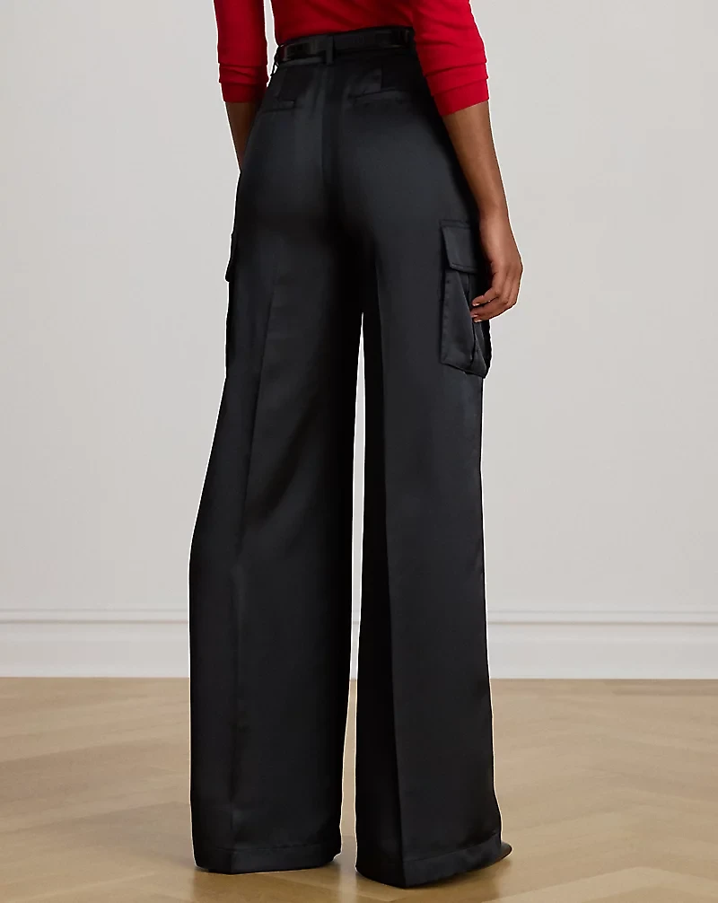 Satin Charmeuse Wide-Leg Cargo Pant