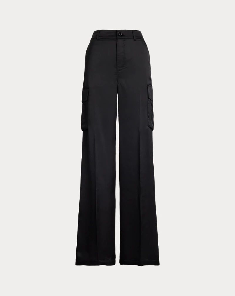 Satin Charmeuse Wide-Leg Cargo Pant