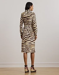 Zebra-Print Tie-Front Crepe Shirtdress