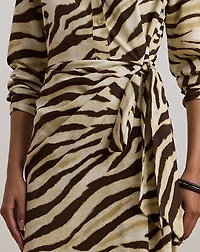 Zebra-Print Tie-Front Crepe Shirtdress