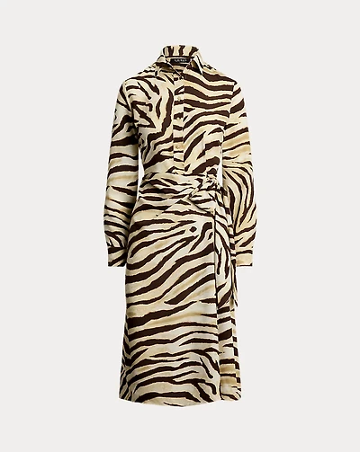 Zebra-Print Tie-Front Crepe Shirtdress
