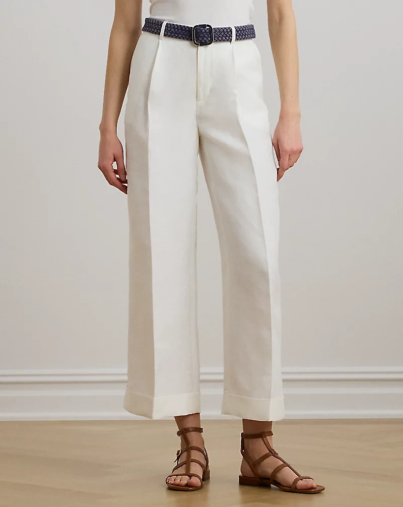 Pleated Linen-Blend Twill Wide-Leg Pant