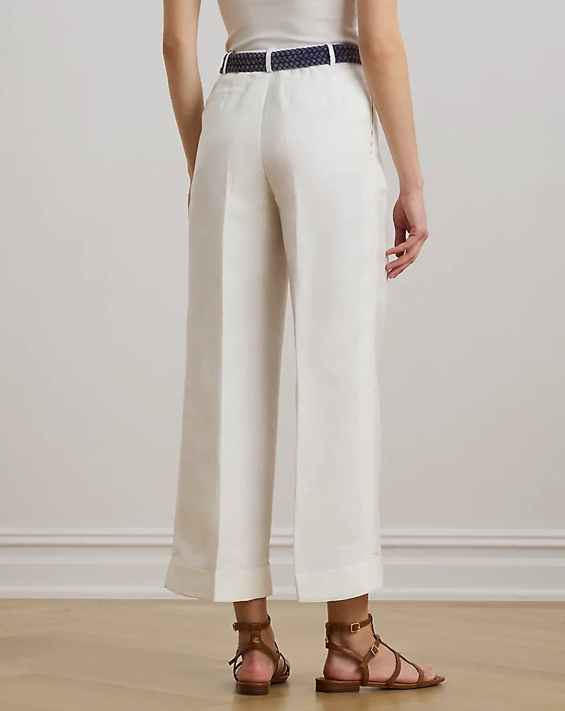 Pleated Linen-Blend Twill Wide-Leg Pant