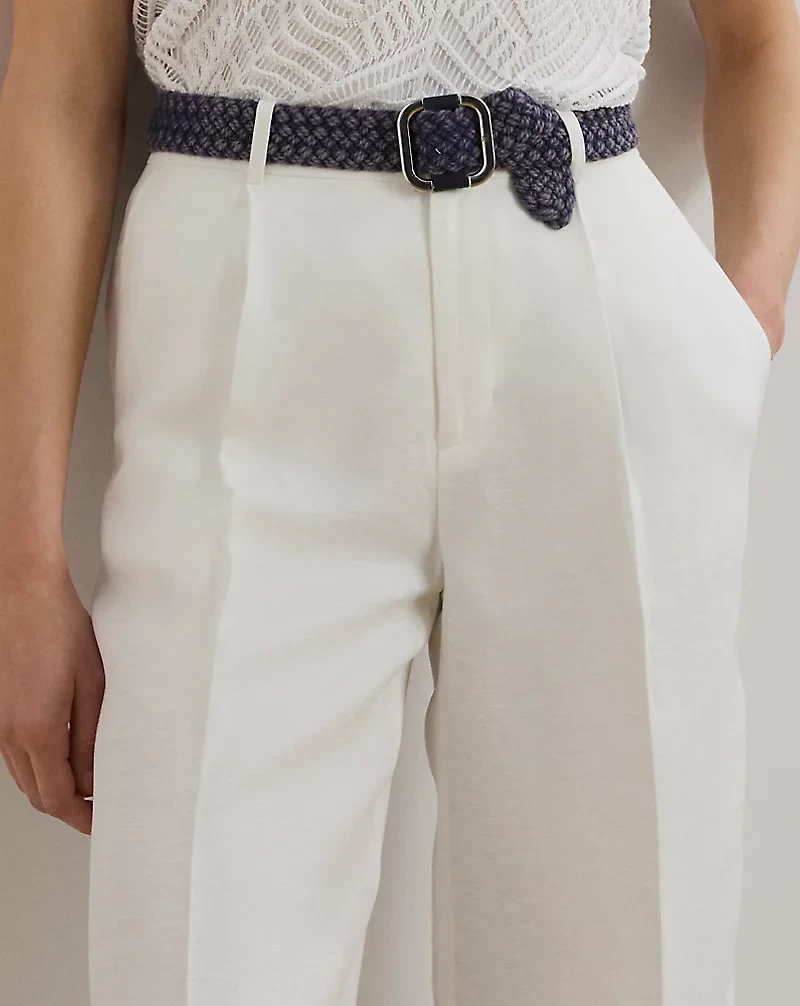 Pleated Linen-Blend Twill Wide-Leg Pant