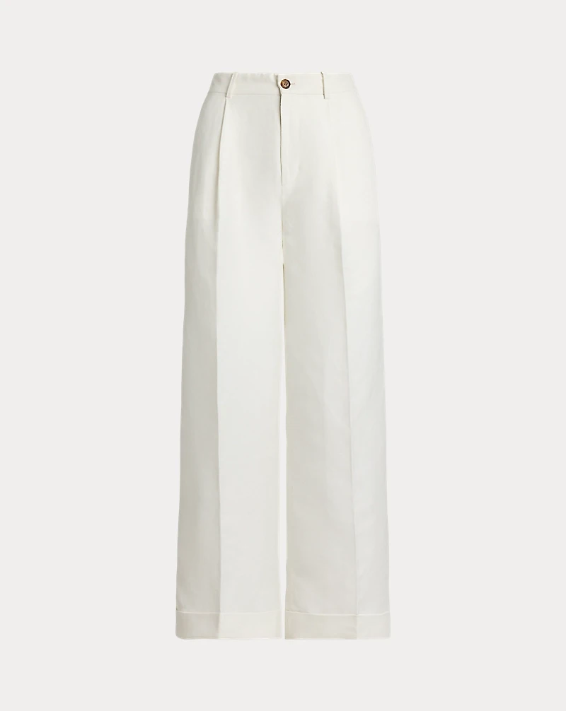 Pleated Linen-Blend Twill Wide-Leg Pant