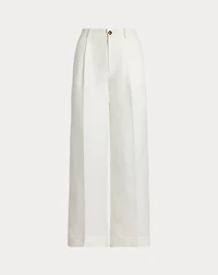 Pleated Linen-Blend Twill Wide-Leg Pant
