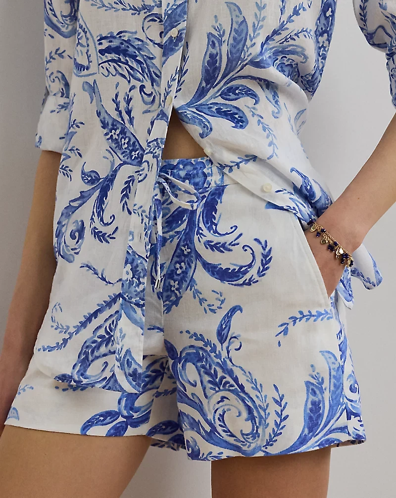 Paisley Linen Drawcord Short