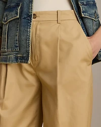 Pleated Cotton Twill Wide-Leg Pant