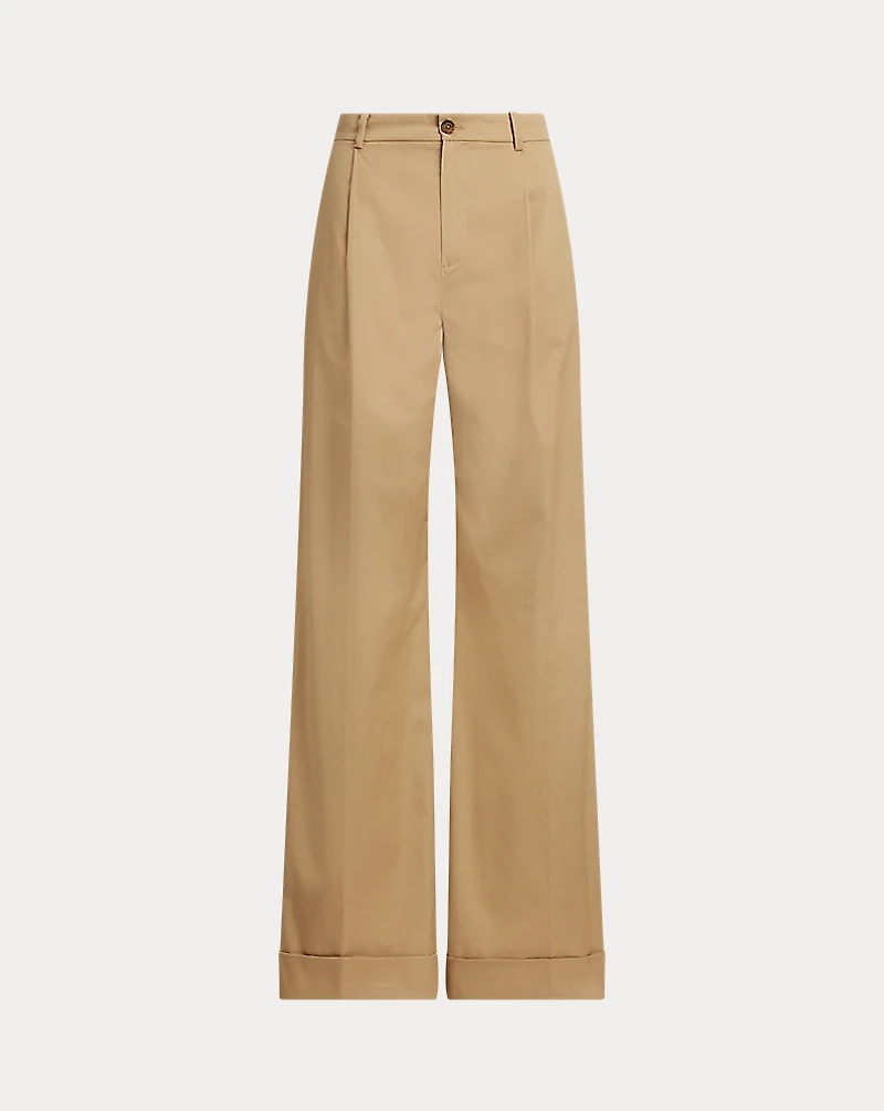 Pleated Cotton Twill Wide-Leg Pant