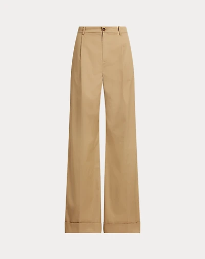 Pleated Cotton Twill Wide-Leg Pant