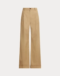 Pleated Cotton Twill Wide-Leg Pant