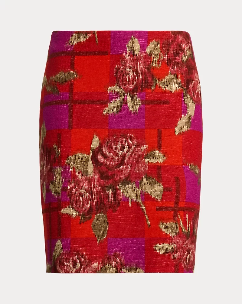 Floral Linen-Cotton Pencil Miniskirt