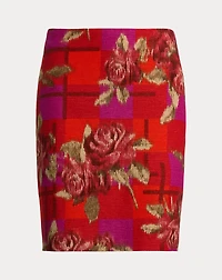 Floral Linen-Cotton Pencil Miniskirt