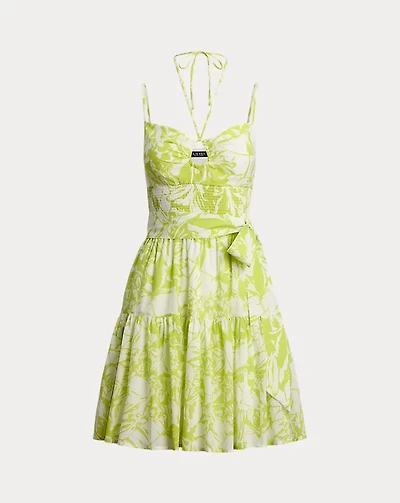 Floral Belted Voile Sleeveless Dress