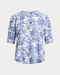 Floral Slub Jersey Elbow-Sleeve Tee