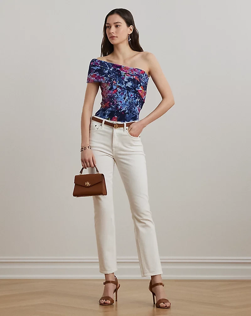 Print Stretch Jersey One-Shoulder Top