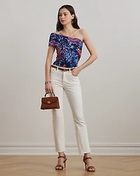 Print Stretch Jersey One-Shoulder Top